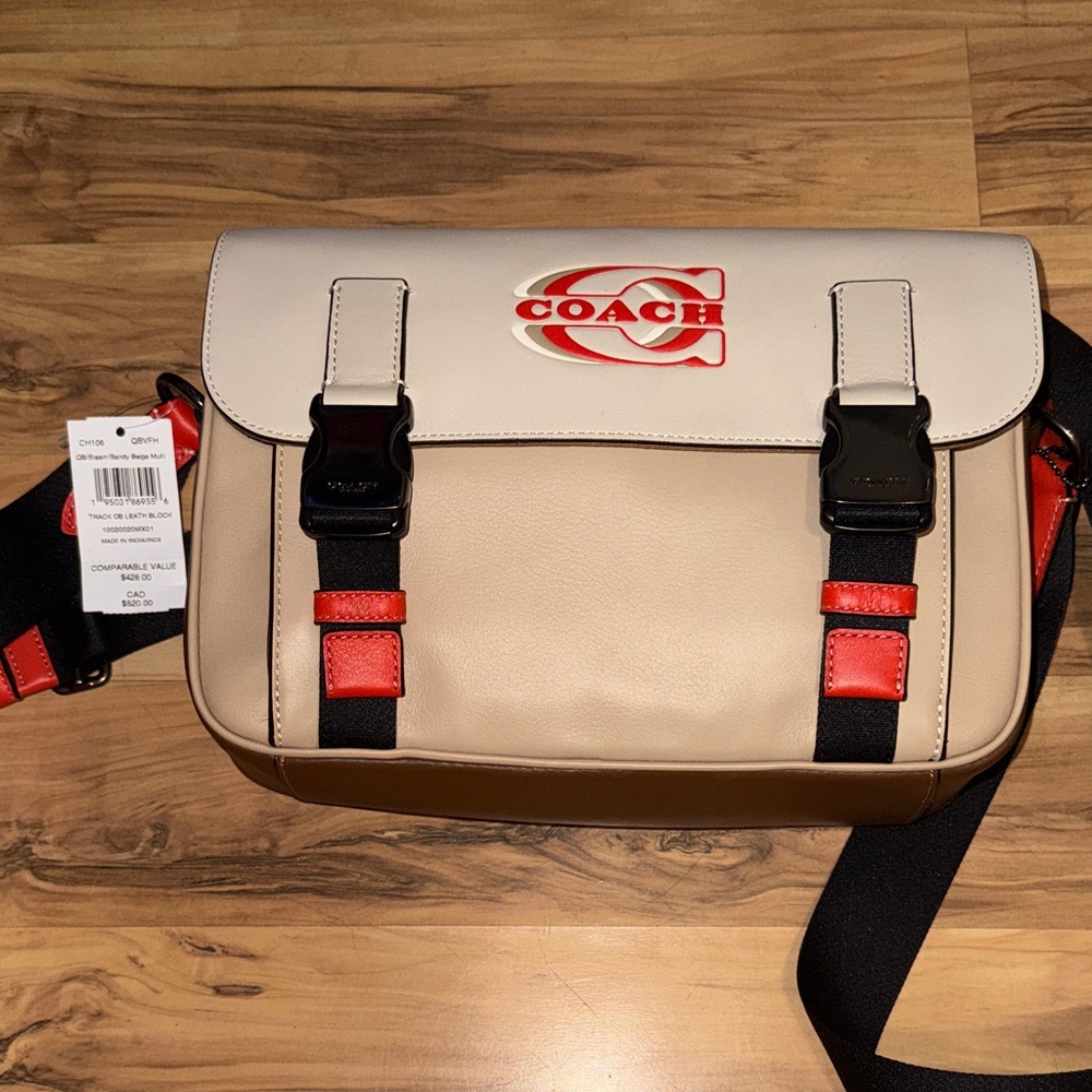 Coach Tan and Red Men's Messenger Bag